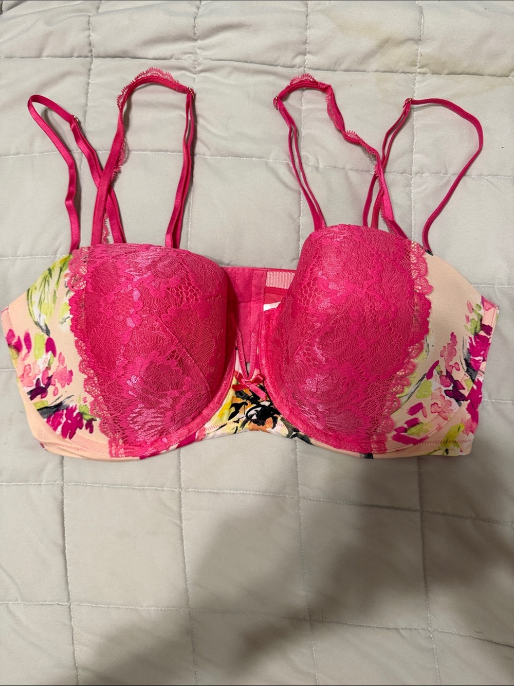Cacique Floral Lace Underwire Bra in Hot Pink and Peach